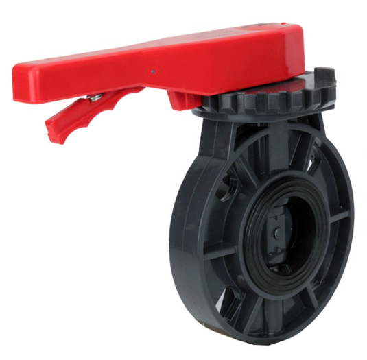 Затвор дисковый поворотный DN.ru WBV4242E-2W-Fb-H Дн150 Ру10 межфланцевый, корпус - UPVC (НПВХ), диск - UPVC (НПВХ), уплотнение - EPDM, с рукояткой купить с доставкой по РФ