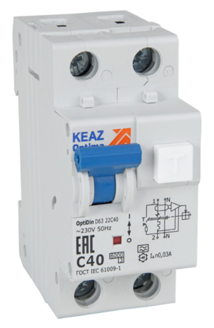 Автоматический выключатель дифференциального тока 2П 20А 30мА КЭАЗ характеристика С OptiDin D63-22C20-A-У3 6кА