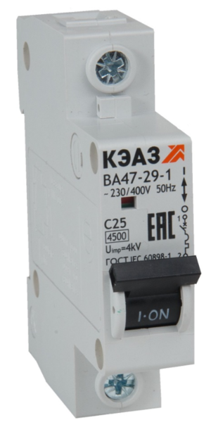 Выключатель автоматический однополюсный КЭАЗ 25А D ВА47-29-1D25-УХЛ3 318214 КЭАЗ