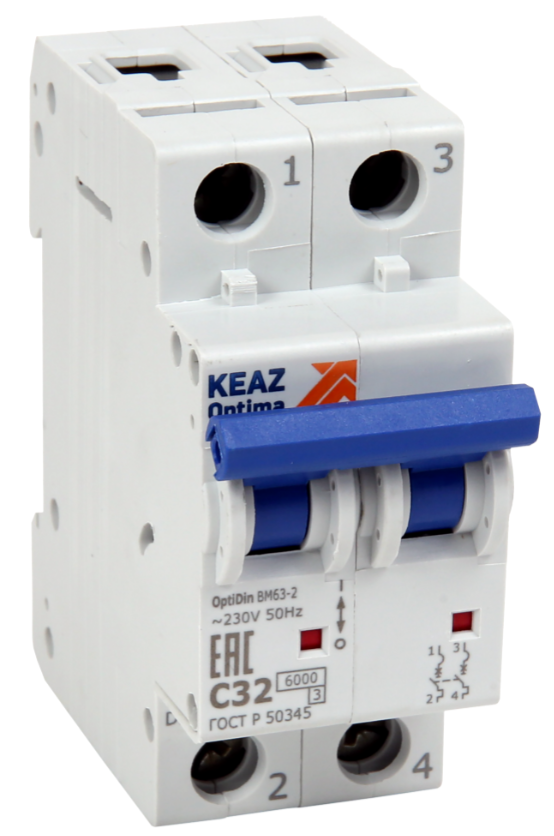 Выключатель автоматический двухполюсный КЭАЗ 13А C 6кА AC OptiDin BM63-2C13-УХЛ3 купить с доставкой по РФ