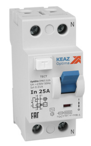 Выключатель дифференциального тока КЭАЗ ВДТ (УЗО) 63А 2П двухполюсный 6кА 100мА тип AC DМ63 OptiDin купить с доставкой по РФ