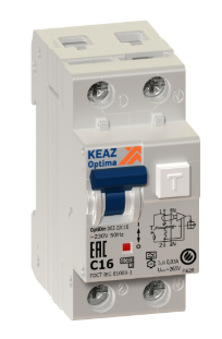 Выключатель автоматический дифференциального тока АВДТ с защитой от сверхтоков КЭАЗ 2П 10А 10мА A OptiDin D63-21C10-A-УХЛ4
