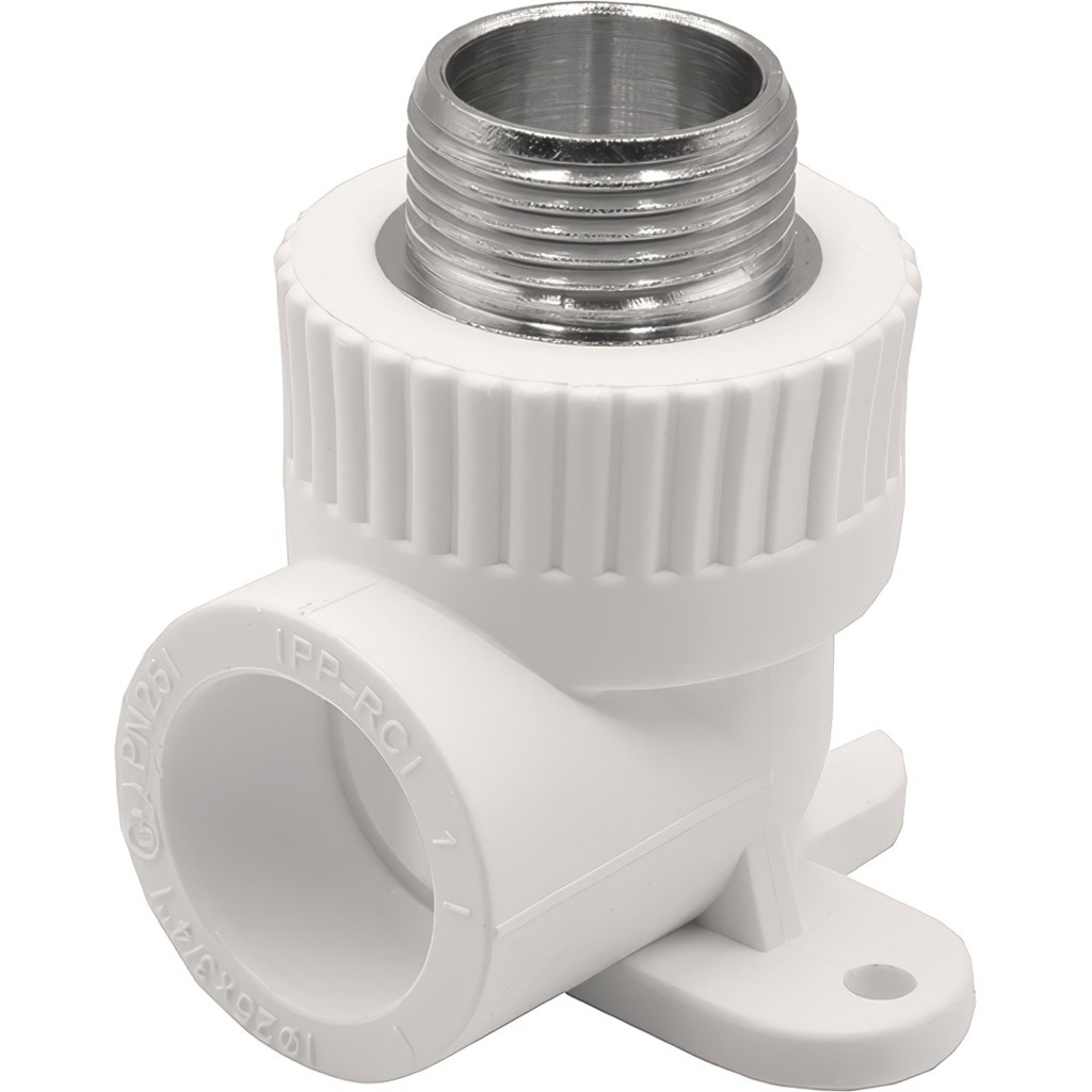 Угольник THERMOLIGHT комбинированный PP-R НР с креплением 25х3/4" белый (10/80) купить с доставкой по РФ