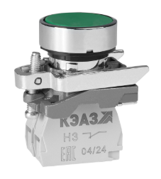 Кнопка КЭАЗ КМЕ4511мС-зеленый-1но+1нз-цилиндр-IP54