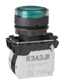 Кнопка КЭАЗ КМЕ4111мЛ-220В-зеленый-1но+1нз-цилиндр-индикатор-IP40