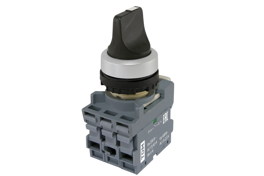 Переключатель на 2 положения с фиксацией TDM M2SS2-20B короткая ручка в сборе d22мм 1з+1р черный купить с доставкой по РФ