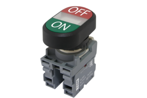 Кнопка двойная TDM MPD3-11С (зеленая/красная) (LED) в сборе d22мм/24В (ON/OFF) линза прозрачная