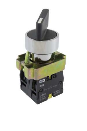 Перекл. 2 полож. TDM SB2- BJ25 с фиксацией, 1НО+1НЗ, длинная ручка, d22 мм, черный, IP40