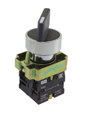 Перекл. 2 полож. TDM SB2-BD25 с фиксацией, 1НО+1НЗ, стандарт., d22 мм, черный, IP40