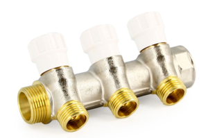 Коллектор Uni-fit НВ 1" х 2 вых 1/2" 40 мм с вентилями, никелированный