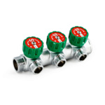 Коллектор Uni-fit НВ 3/4" 3 х 1/2" 45 мм с выходами под 90', хромированный с вентилями купить с доставкой по РФ