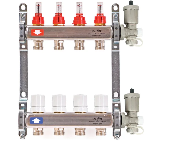 Коллектор Uni-fitt 1" х 13 вых 3/4" с расходомерами и термостатическими вентилями 450A4313 купить с доставкой по РФ