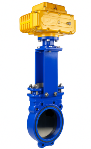 Задвижка шиберная ножевая DN.ru GVKN1331N-2W-Fb-ISO Ду200 Ру10 межфланцевая, с невыдвижным шпинделем, корпус - чугун GGG-40, уплотнение - NBR, с электроприводом DN.ru MT-N-020EM-O1-220VAC-У1 220В