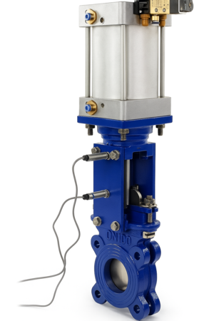 Задвижка шиберная ножевая DN.ru GVKR3431M-1W-Fb-2P Ду65 Ру10 межфланцевая, с выдвижным шпинделем, корпус - сталь WCB, уплотнение - METAL, с пневмоприводом и пневмораспределителем 4V210-08 220В