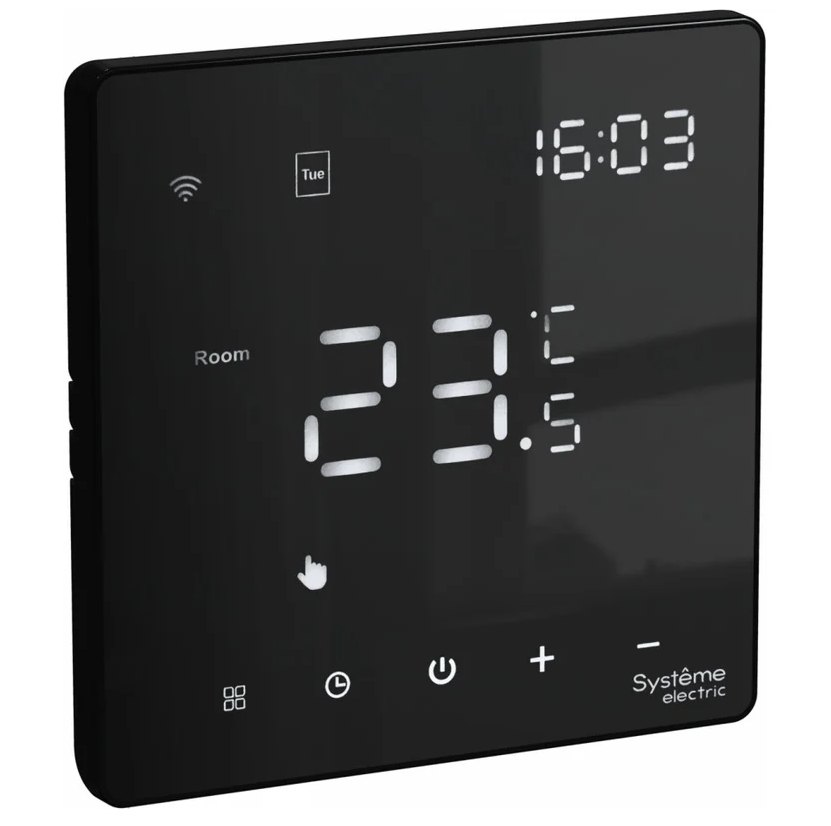 Терморегулятор и термостат Systeme Electric ARTGALLERY ТЕРМОСТАТ программируемый с Wi-Fi для электрического теплого пола, 16 А, моноблочный, ЧЕРНЫЙ купить с доставкой по РФ