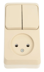 Комбинированное устройство Systeme Electric ЭТЮД Крем Блок: Розетка без заземляющих контактов+ выключатель 2-клавишный открытая установка BPA16-205K купить с доставкой по РФ