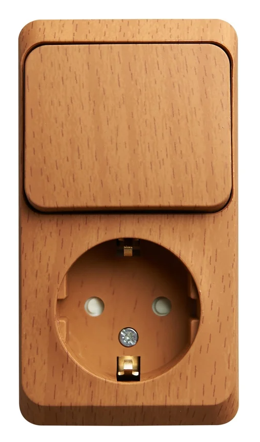 Комбинированное устройство Systeme Electric Systeme Electric ЭТЮД Бук Блок: Розетка с заземляющими контактами со шторками + выключатель 1-клавишный открытая установка BPA16-201T купить с доставкой по РФ