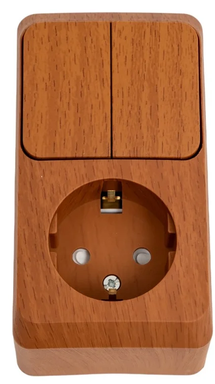 Комбинированное устройство Systeme Electric Systeme Electric ЭТЮД Бук Блок: Розетка с заземляющими контактами со шторками + выключатель 2-клавишный открытая установка Б BPA16-202T купить с доставкой по РФ