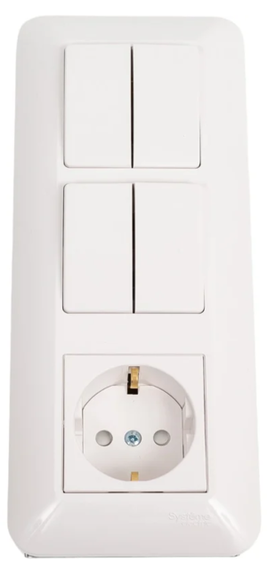 Комбинированное устройство Systeme Electric Systeme Electric Blanca внутр Бел Блок: Розетка с/з + Выключатель 2-кл. + Выключатель 2-кл. (индивид.упак.)