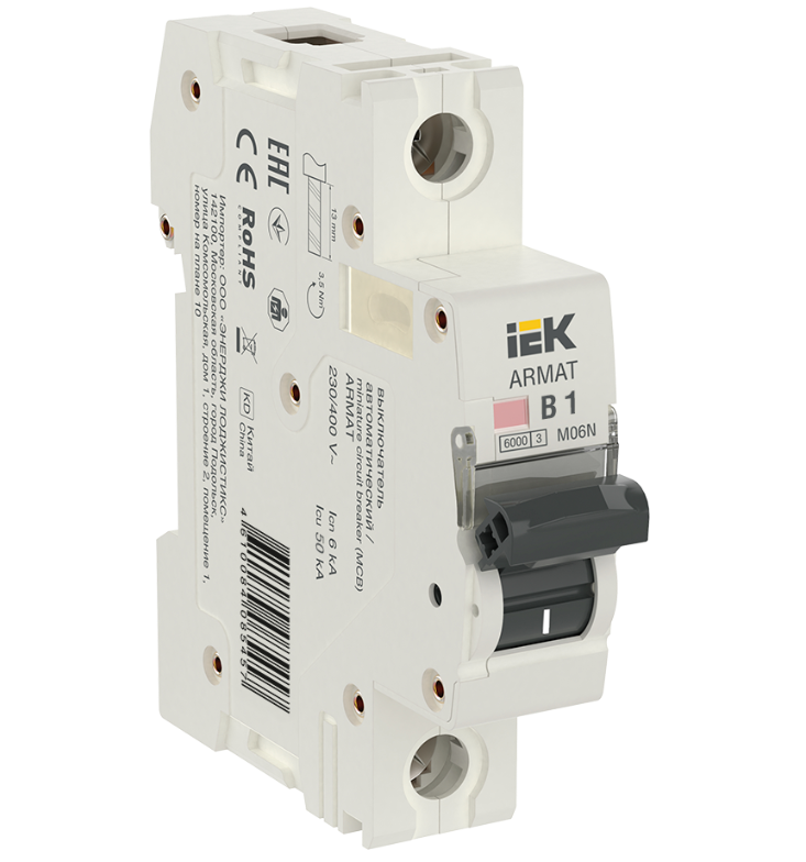 Выключатель автоматический IEK 1А 1П однополюсный характеристика B 6кА ARMAT купить с доставкой по РФ