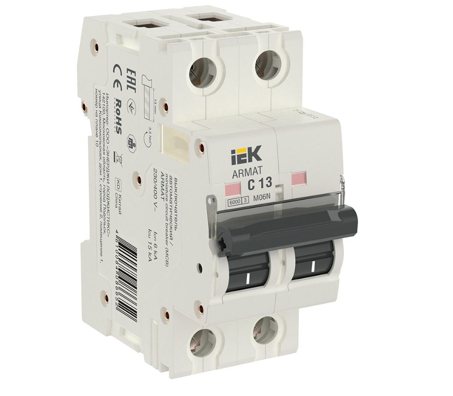 Автоматический выключатель IEK ARMAT двухполюсный C 13А M06N купить с доставкой по РФ