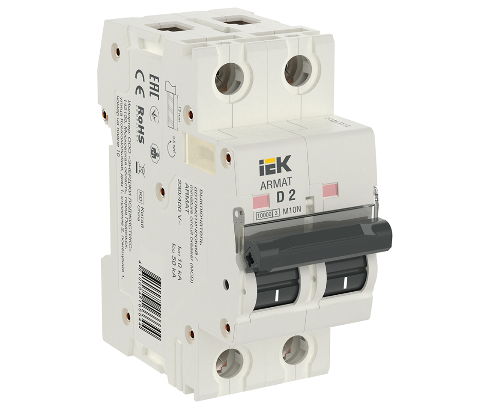 Автоматический выключатель IEK ARMAT M10N 2P D 2А AR-M10N-2-D002 купить с доставкой по РФ