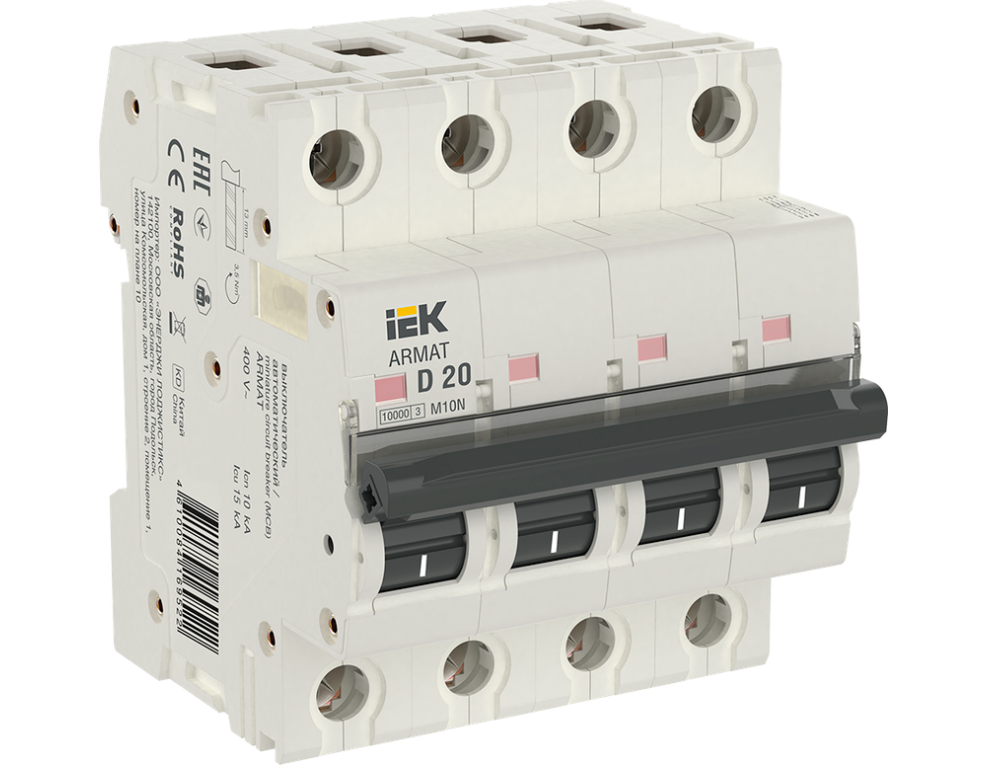 Автоматический выключатель IEK ARMAT четырехполюсный D 20А M10N купить с доставкой по РФ