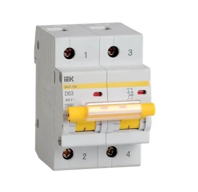 Автоматический выключатель IEK двухполюсный 63А С ВА47-100 10кА купить с доставкой по РФ