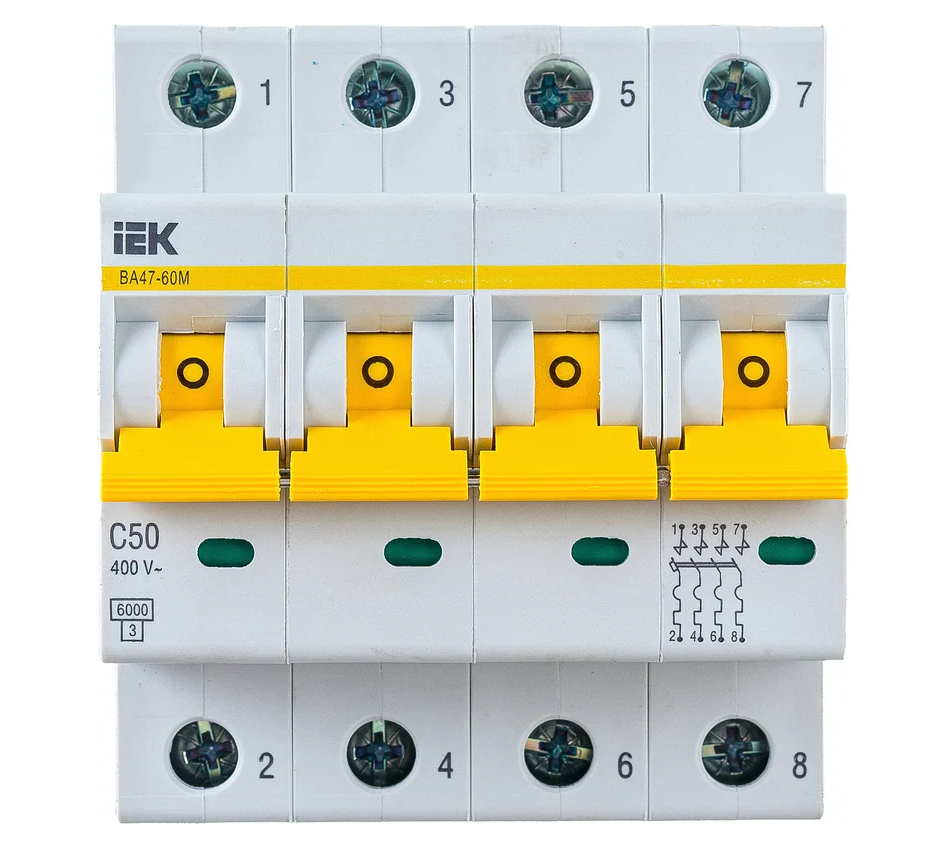 Автоматический выключатель IEK 4P 50A 6кА С ВА47-60M купить с доставкой по РФ