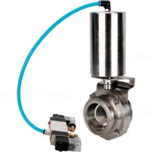 Затвор дисковый поворотный кламповый DN.ru WBV3131E-2W-C-H Ду80 Ру10 корпус - пищевая нержавеющая сталь 304, уплотнение – EPDM, с пневмоприводом DN.ru PA-SA-85 и пневмораспределителем DN.ru 4V320-10 220В