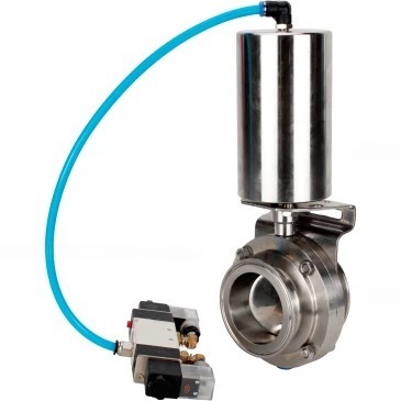 Затвор дисковый поворотный кламповый DN.ru WBV3131E-2W-C-H Ду65 Ру10 корпус - пищевая нержавеющая сталь 304, уплотнение – EPDM, с пневмоприводом DN.ru PA-SA-85 и пневмораспределителем DN.ru 4V320-10 220В купить с доставкой по РФ