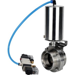 Затвор дисковый поворотный DN.ru WBV3131S-2W-T-H Ду40 Ру10 пищевая нержавеющая сталь 304, уплотнение – Silicon, резьбовой, с пневмоприводом DN.ru PA-SA-85 и пневмораспределителем DN.ru 4V320-08 220В