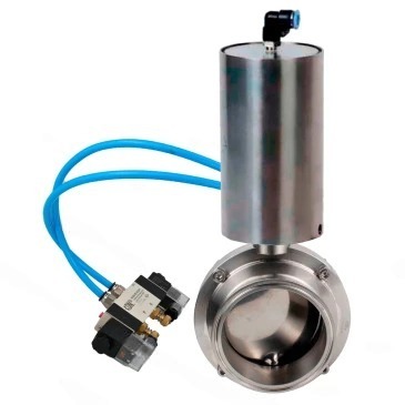 Затвор дисковый поворотный кламповый DN.ru WBV3131E-2W-C-H Ду100 Ру10 корпус - пищевая нержавеющая сталь 304, уплотнение – EPDM, с пневмоприводом DN.ru PA-SA-85 и пневмораспределителем DN.ru 4V320-08 220В купить с доставкой по РФ