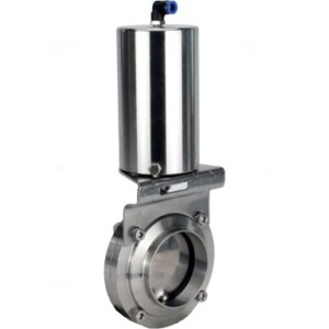 Затвор дисковый поворотный DN.ru WBV3131S-2W-W-H Ду80 Ру10 пищевая нержавеющая сталь 304, уплотнение – Silicon, под приварку, с пневмоприводом DN.ru PA-SA-85 с возвратными пружинами