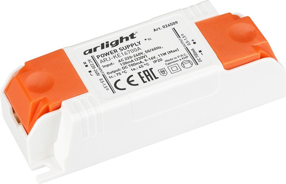 Блок питания Arlight ARJ-KE16700A 9-16V 11W IP20 0,7A 026509 купить с доставкой по РФ