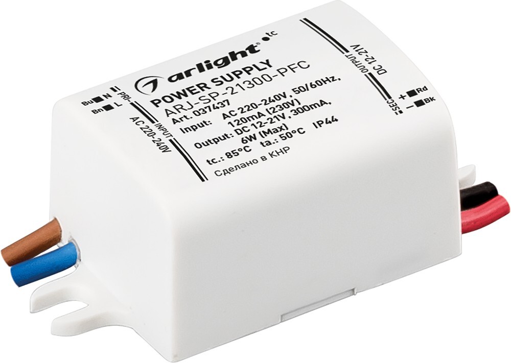 Блок питания Arlight ARJ-SP-21300-PFC 6W, 12-21V, 300mA купить с доставкой по РФ