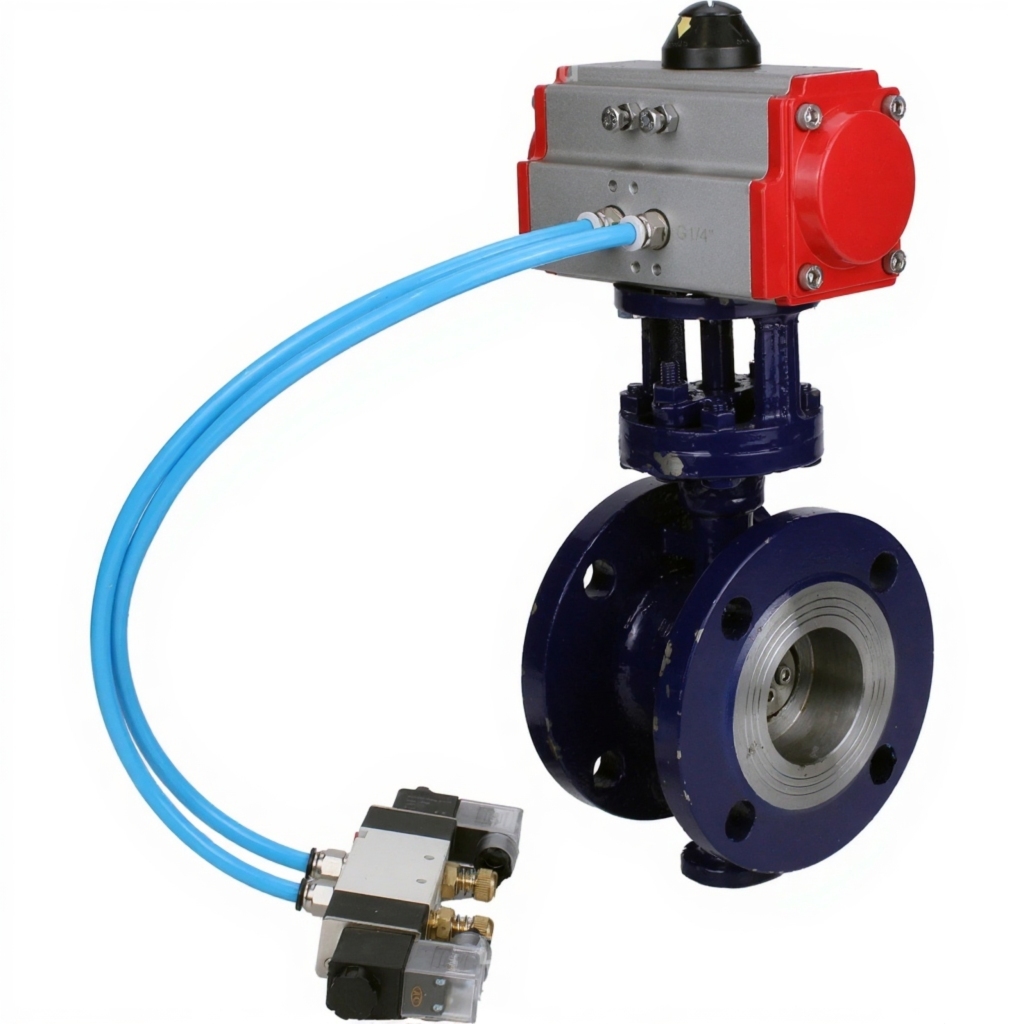 Затвор дисковый поворотный с тройным эксцентриситетом DN.ru WBV3EX-3432M-1W-F-ISO Ду80 Ру25 корпус - углеродистая сталь WCB, диск - нержавеющая сталь 316, уплотнение - METAL, с пневмоприводом DN.ru PA-SA-140 и пневмораспределителем DN.ru 4V320-08 ... купить с доставкой по РФ