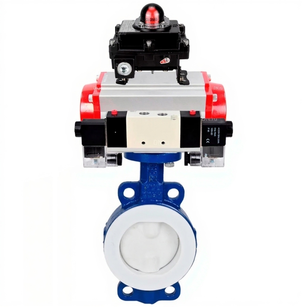Затвор дисковый поворотный DN.ru WBV3434Pf-2W-Fb-H Ду125 Ру16 корпус - углеродистая сталь WCB, диск - углеродистая сталь WCB, футерованный PTFE, уплотнение - PTFE, с пневмоприводом DN.ru PA-SA-130, пневмораспределителем DN.ru 4V320-10 220В и БКВ D... купить с доставкой по РФ