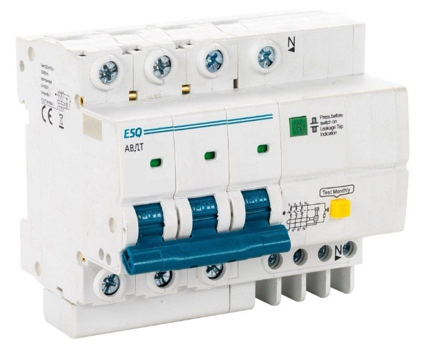 Дифавтомат ESQ АВДТ63C-6 С 3P+N 100G 0016 16A/100мА/6кА/хар-ка С (электр., тип AC) купить с доставкой по РФ