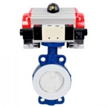 Затвор дисковый поворотный DN.ru WBV3434Pf-2W-Fb-R Ду150 Ру16 корпус - углеродистая сталь WCB, диск - углеродистая сталь WCB, футерованный PTFE, уплотнение - PTFE, с пневмоприводом DN.ru PA-DA-105 и пневмораспределителем DN.ru 4V320-08 220В купить с доставкой по РФ