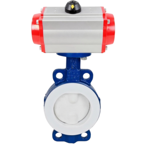 Затвор дисковый поворотный DN.ru WBV3434Pf-2W-Fb-R Ду200 Ру16 корпус - углеродистая сталь WCB, диск - углеродистая сталь WCB, футерованный PTFE, уплотнение - PTFE, с пневмоприводом DN.ru PA-SA-160 с возвратными пружинами