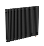 Трубчатый радиатор ТЕПЛОФОРТ трехтрубный, габаритная высота секции 575 мм (межосевое расстояние 500мм), 20 секций, нижнее подключение ½”, термовставка, цвет черный матт купить с доставкой по РФ