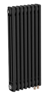 Трубчатый радиатор ТЕПЛОФОРТ трехтрубный, габаритная высота секции 575 мм (межосевое расстояние 500мм), 8 секций, нижнее подключение ½”, термовставка, цвет черный матт