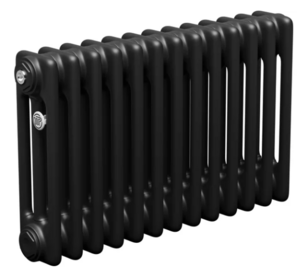 Трубчатый радиатор ТЕПЛОФОРТ трехтрубный, габаритная высота секции 375 мм (межосевое расстояние 300мм), 24 секций, нижнее подключение ½”, термовставка, цвет черный матт