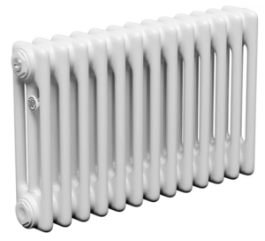Трубчатый радиатор ТЕПЛОФОРТ трехтрубный, габаритная высота секции 375 мм (межосевое расстояние 300мм), 16 секций, нижнее подключение ½”, термовставка, цвет белый глянец