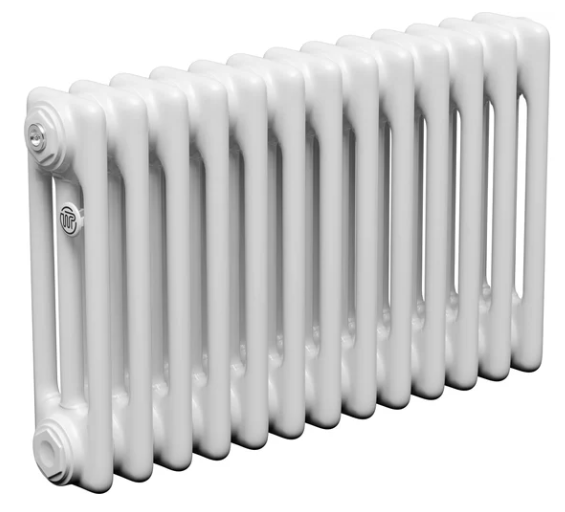 Трубчатый радиатор ТЕПЛОФОРТ трехтрубный, габаритная высота секции 375 мм (межосевое расстояние 300мм), 18 секций, боковое подключение 3/4”, цвет белый глянец купить с доставкой по РФ