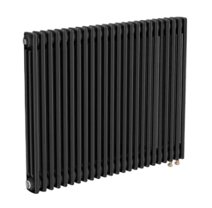 Трубчатый радиатор ТЕПЛОФОРТ трехтрубный, габаритная высота секции 575 мм (межосевое расстояние 500мм), 24 секций, нижнее подключение ½”, термовставка, цвет черный матт купить с доставкой по РФ