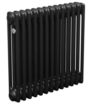 Трубчатый радиатор ТЕПЛОФОРТ двухтрубный, габаритная высота секции 575 мм (межосевое расстояние 500мм), 8 секций, нижнее подключение ½”, термовставка, цвет черный матт