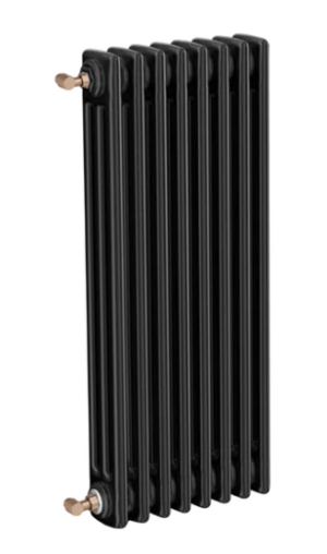 Трубчатый радиатор ТЕПЛОФОРТ трехтрубный, габаритная высота секции 575 мм (межосевое расстояние 500мм), 8 секций, боковое подключение 3/4”, цвет черный матт