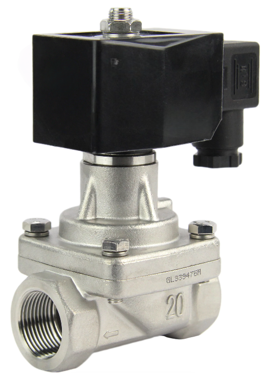 Клапан электромагнитный DN.ru VS1031-PT-NC-220VAC 1 1/2" Ду40 Ру0.4-16 соленоидный двухходовой поршневой. корпус - нержавеющая сталь 304. уплотнение - PTFE. резьбовой. пилотного действия. нормально закрытый. катушка - 220В купить с доставкой по РФ